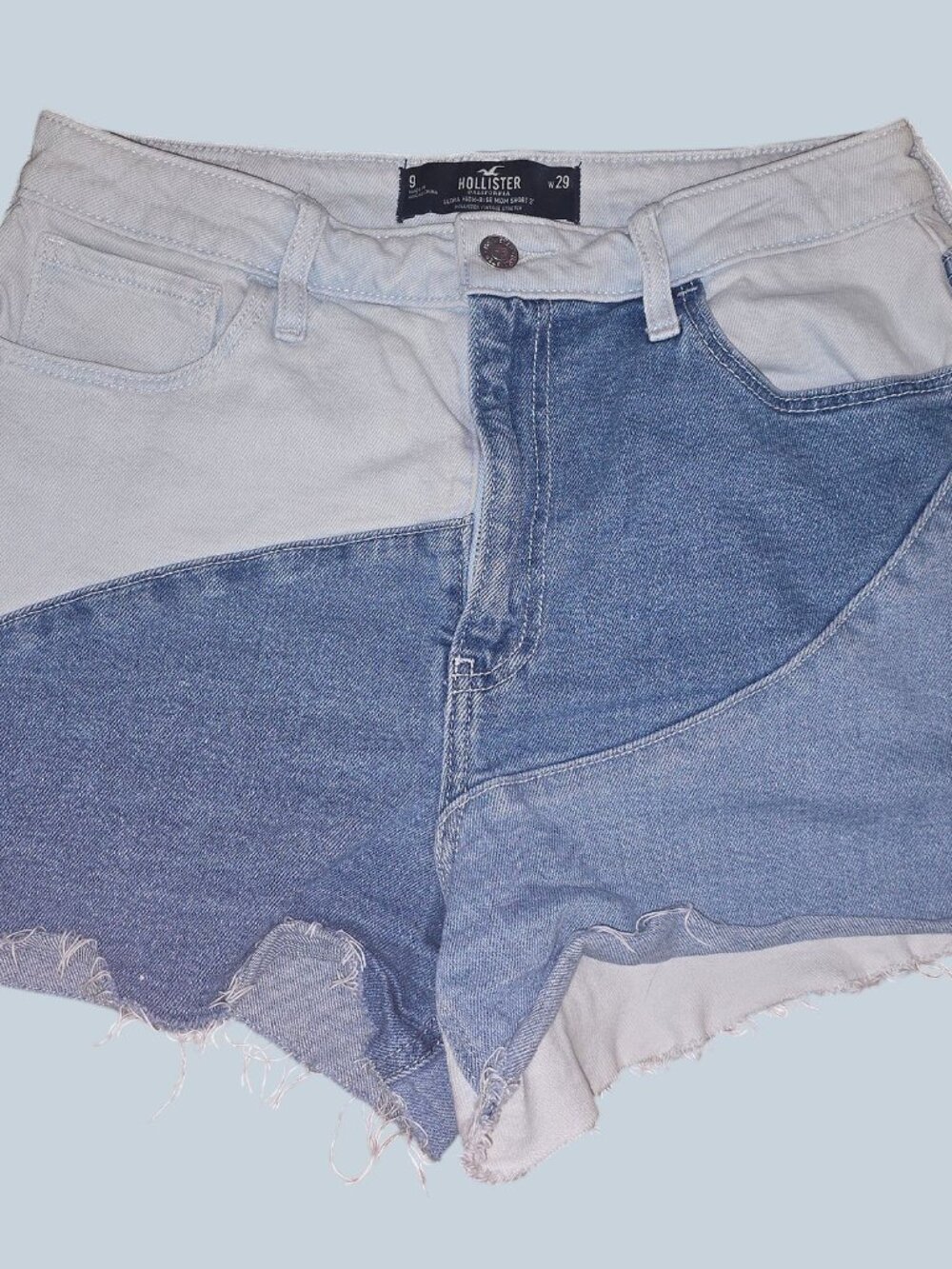 Hollister Patchwork Two-Tone Denim Shorts Ultra High-Rise Mom Short Size 9 W29